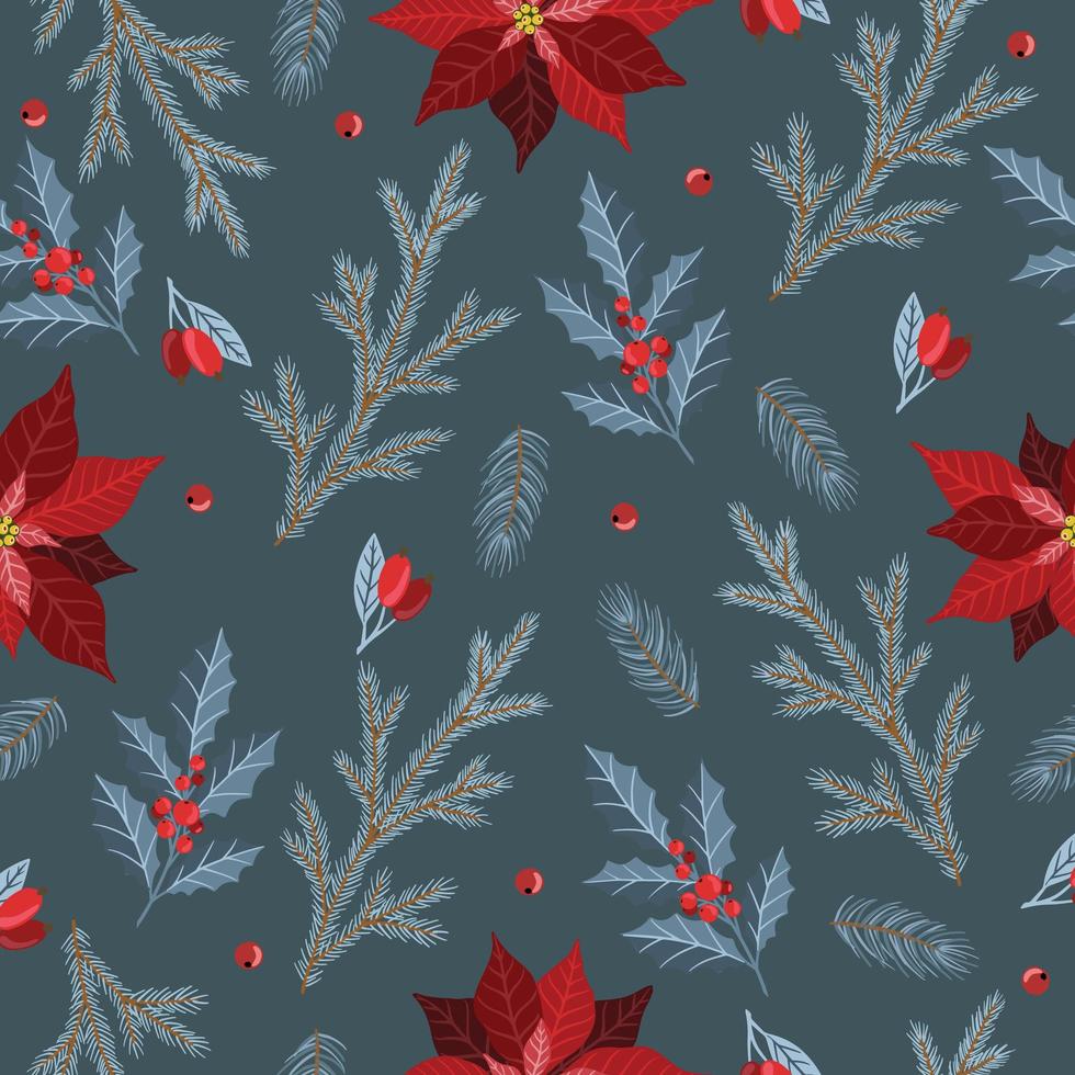 Holiday Seamless Pattern with Christmas forest branches. vector