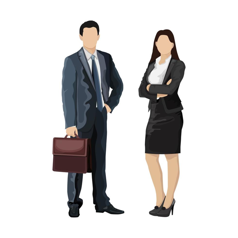 Businessman and businesswoman in strict clothes for negotiations on a white background - Vector