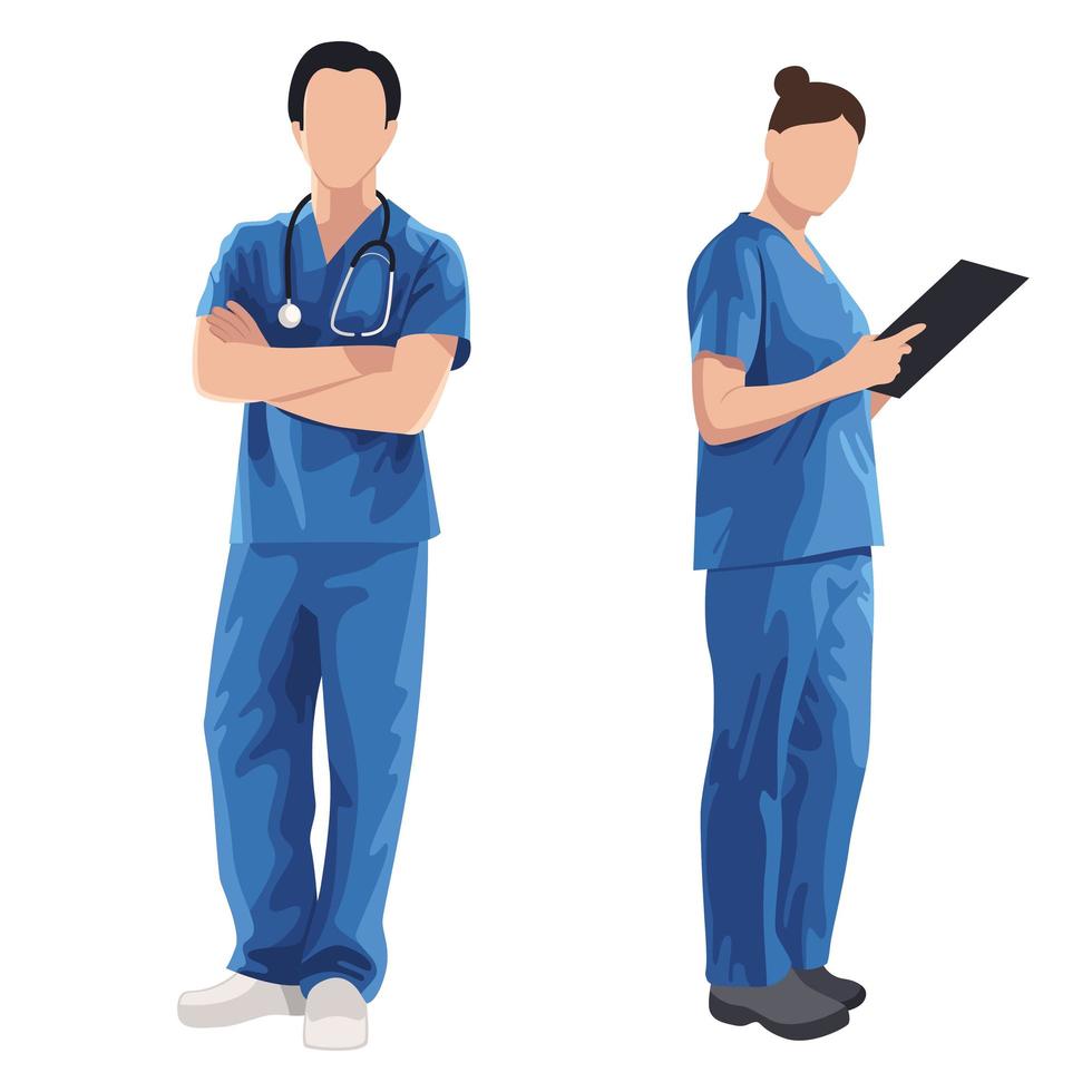 Man and woman doctor, nurse or orderly on a white background, treatment of diseases and viruses - Vector