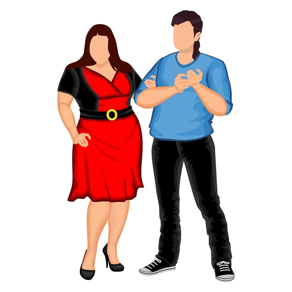 hombre y mujer con sobrepeso sobre fondo blanco - vector