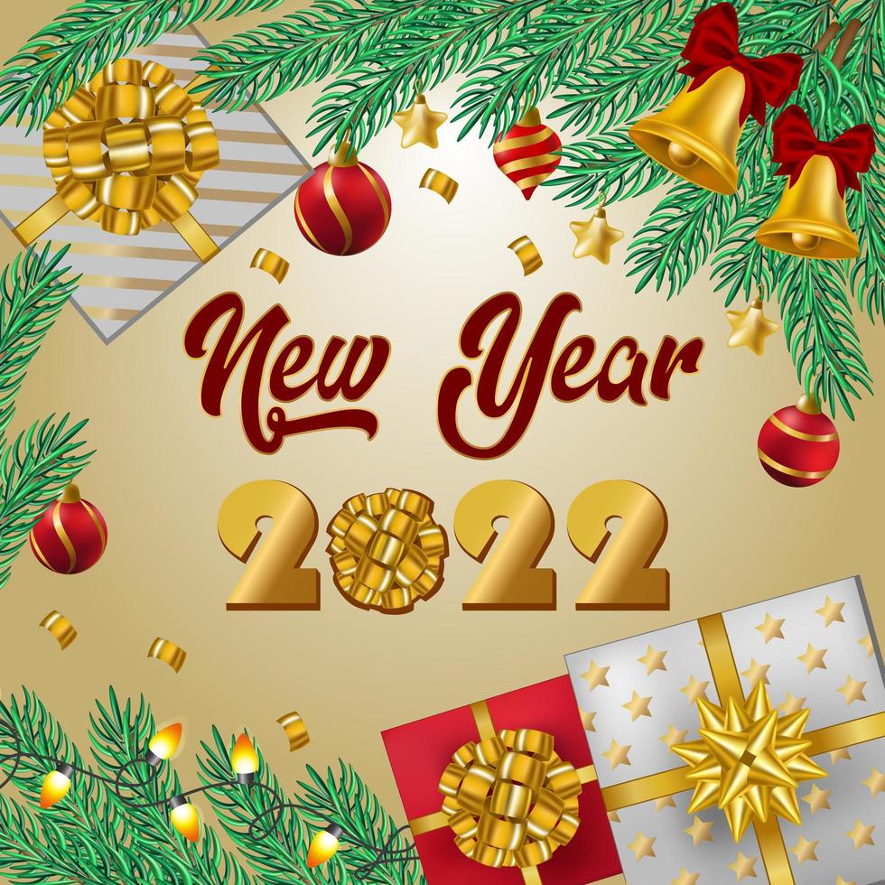 Christmas greeting happy new year, festive decoration. Set of holiday elements, web template for postcard, illustration for social networks - Vector