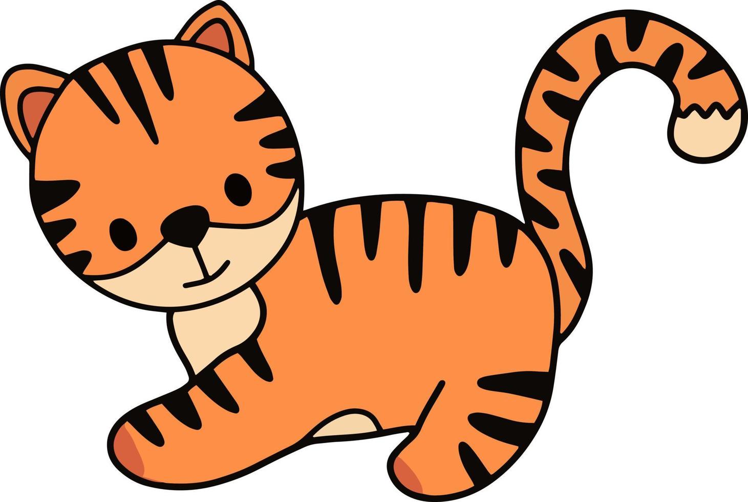 Vector cute red baby tiger standing pose. Doodle baby tiger for nursery decoration. Isolated element