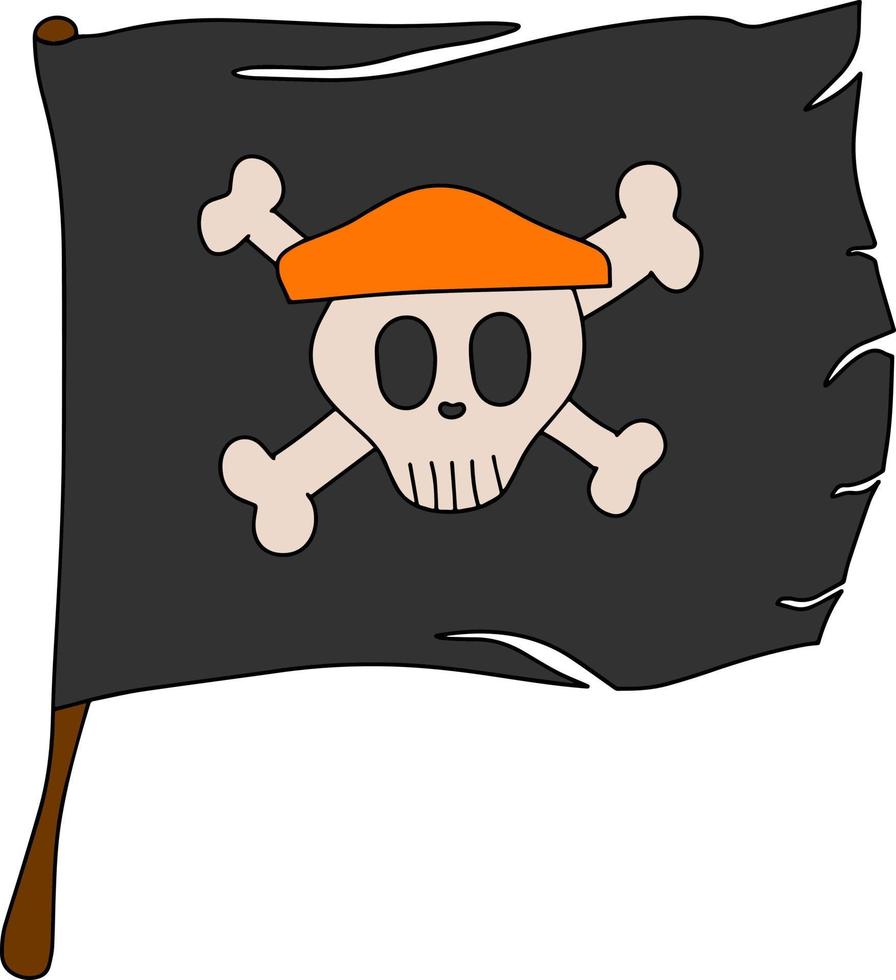 vector aislado bandera de miedo pirata negro con ilustración de cráneo. bandera negra de jolly rodger con huesos