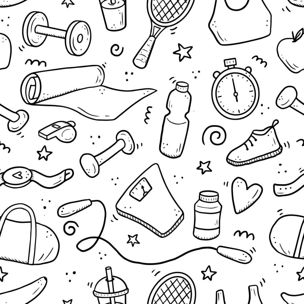 Hand drawn seamless pattern of fitness vector