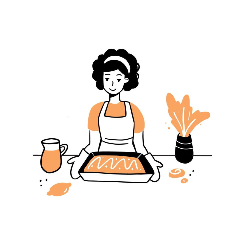 Hand drawn young woman cooking 4334186 Vector Art at Vecteezy