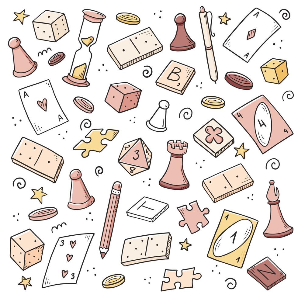 Hand drawn set of board game element vector