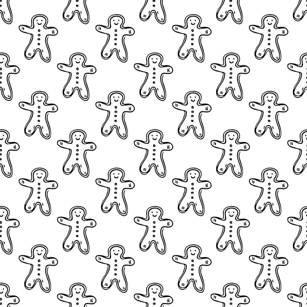 Christmas gingerbread man. seamless pattern with cookies. christmas background. doodle vector illustration