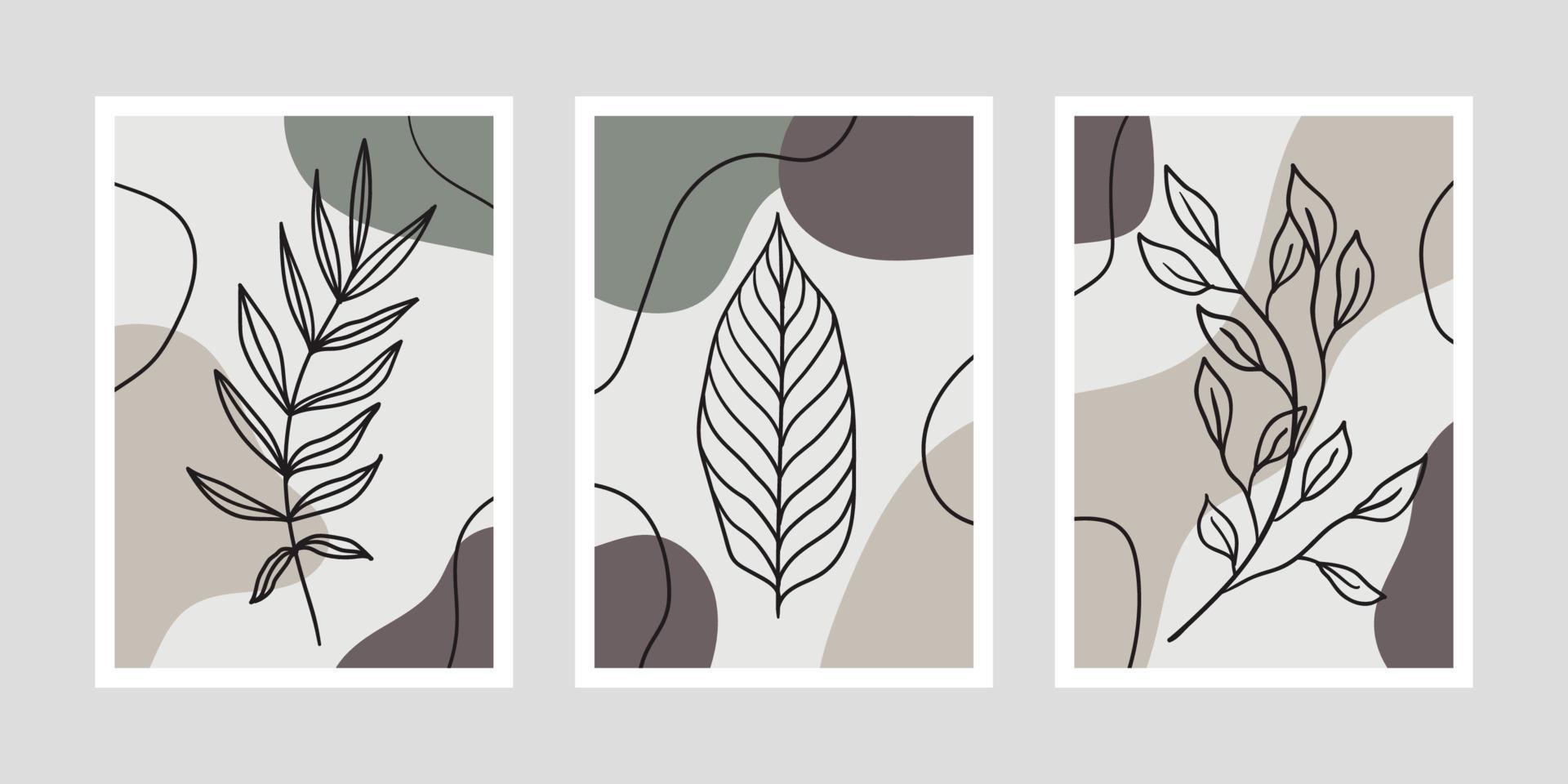Set of minimalistic posters with leaves vector