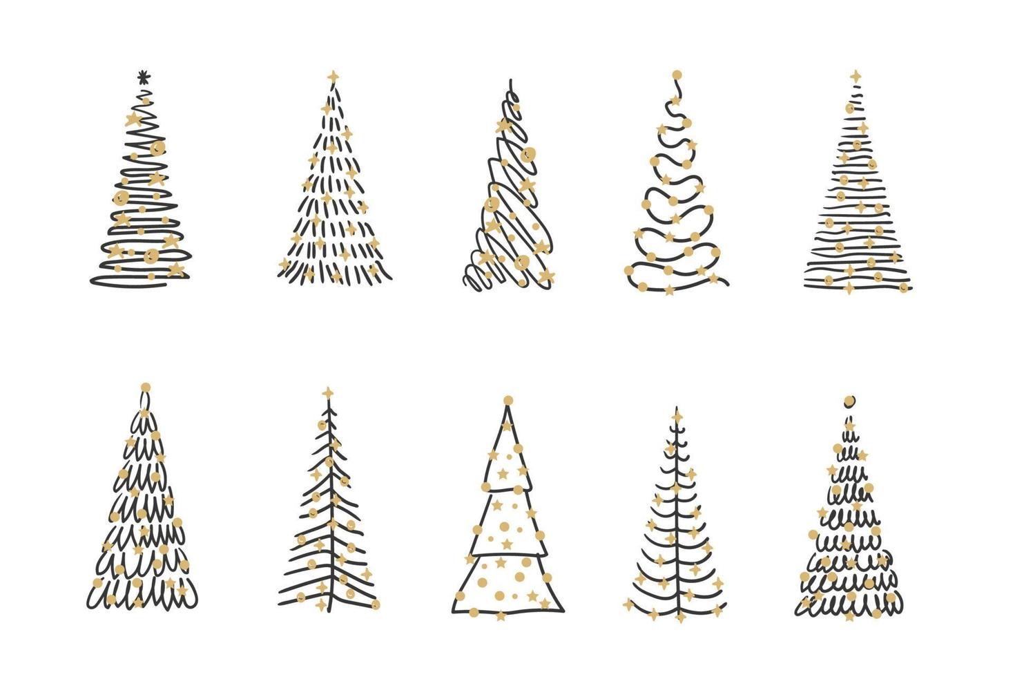 Hand drawn Christmas trees collection vector