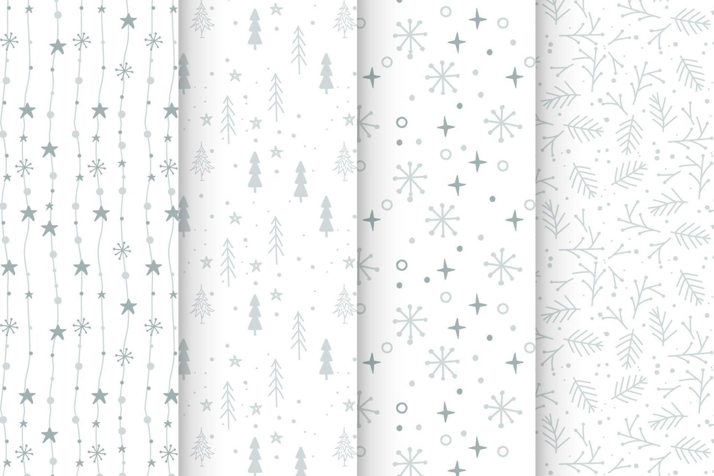 Hand drawn Christmas gray patterns set vector