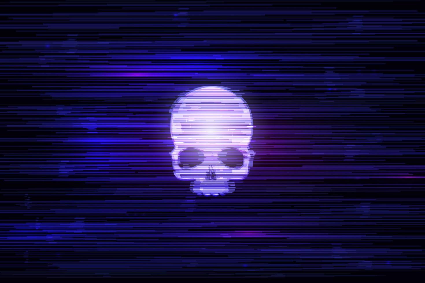 Skull on screen with glitch effect vector