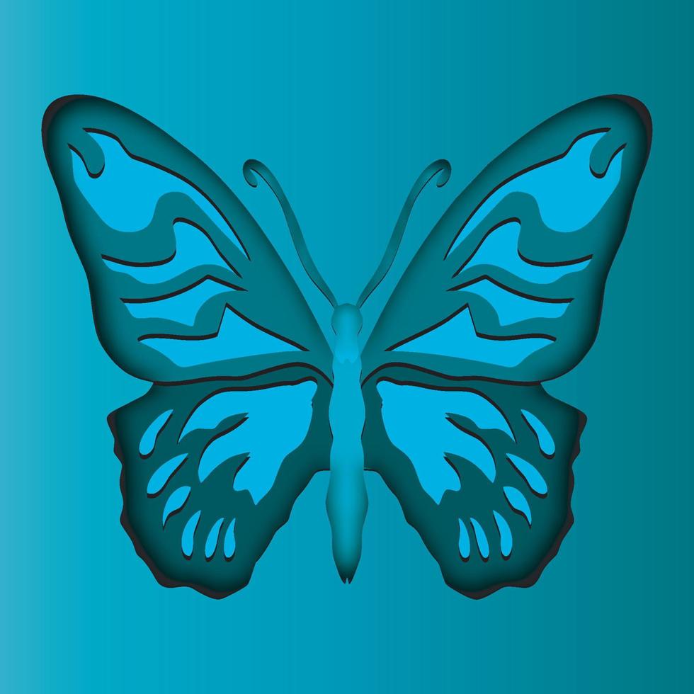 cartoon butterfly in trendy craft paper graphic style. Modern design for advertising, branding, greeting cards, covers, posters, banners. Vector illustration