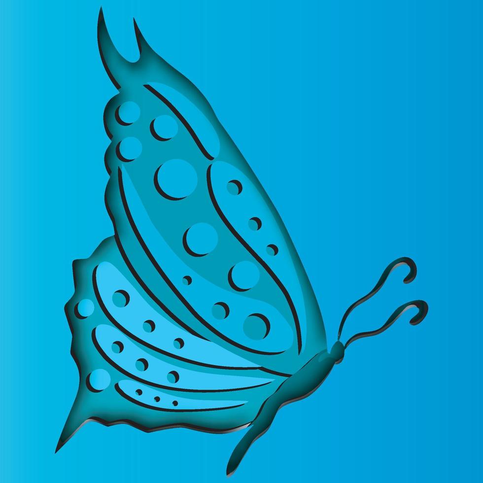 cartoon butterfly in trendy craft paper graphic style. Modern design for advertising, branding, greeting cards, covers, posters, banners. Vector illustration