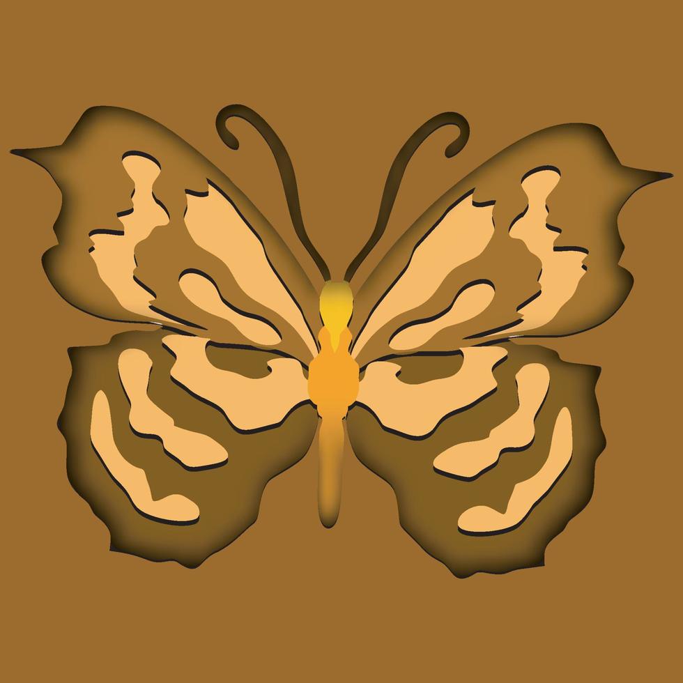 cartoon butterfly in trendy craft paper graphic style. Modern design for advertising, branding, greeting cards, covers, posters, banners. Vector illustration
