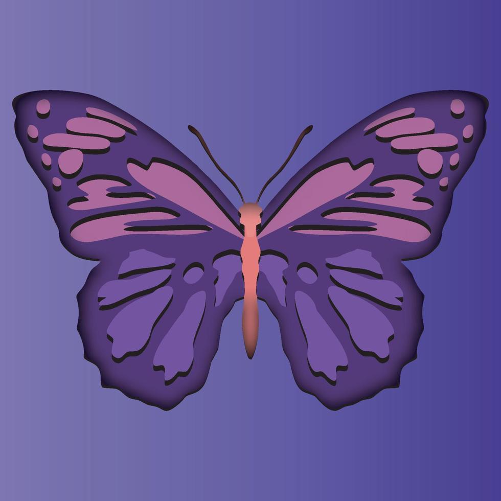 cartoon butterfly in trendy craft paper graphic style. Modern design for advertising, branding, greeting cards, covers, posters, banners. Vector illustration