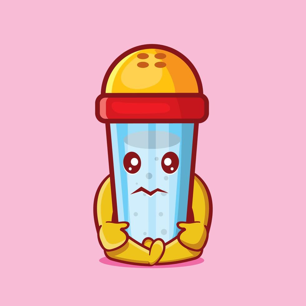 cute salt bottle mascot with sad gesture isolated cartoon in flat style vector