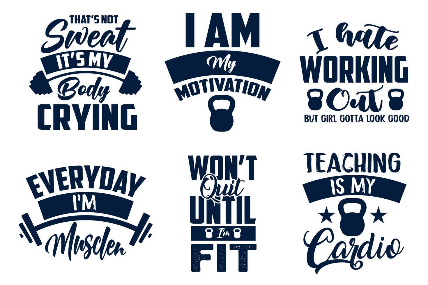 Gym workout exercise typography t shirt design bundle set vector