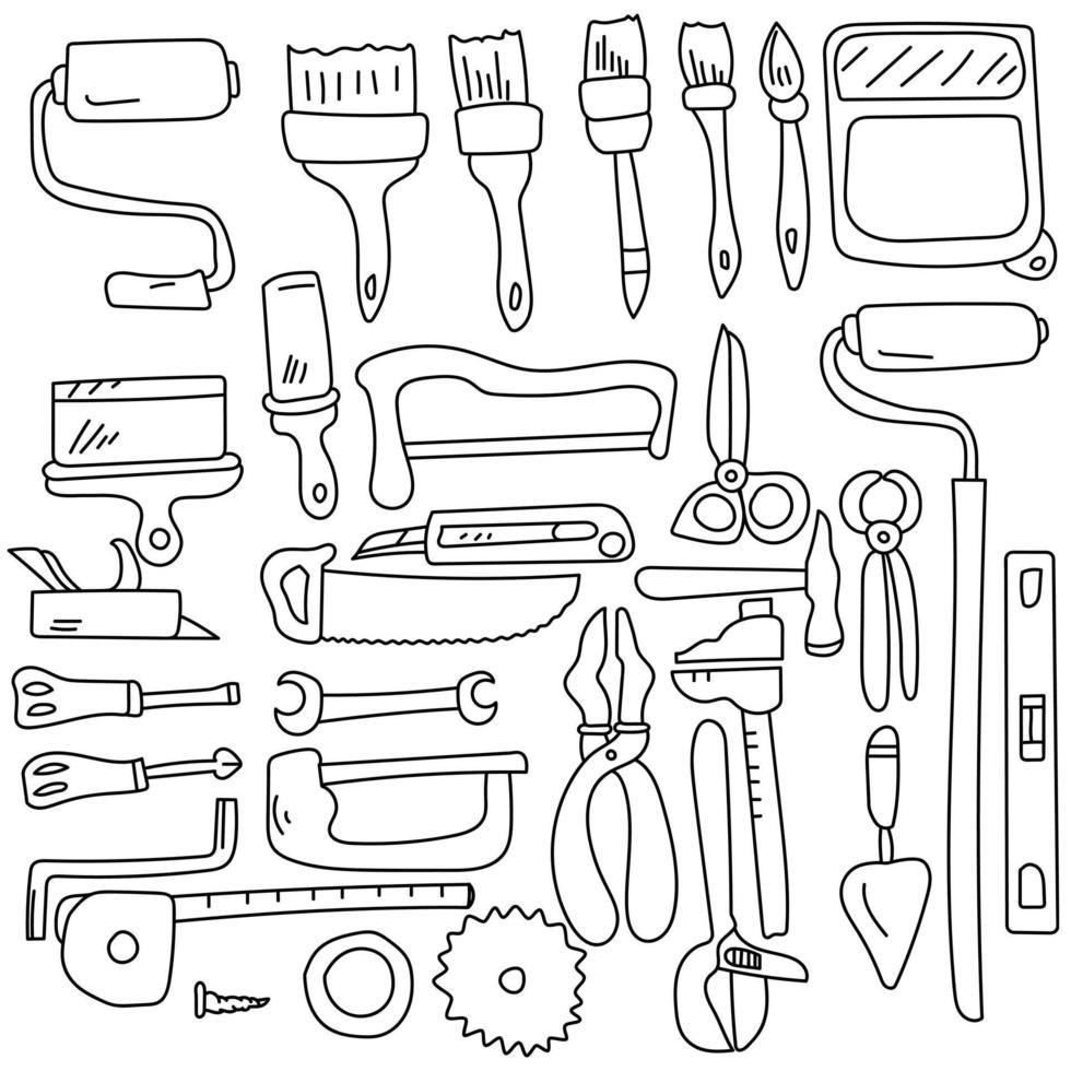 Doodle repair tools, a wide range of items for carpentry, painting and minor repairs vector