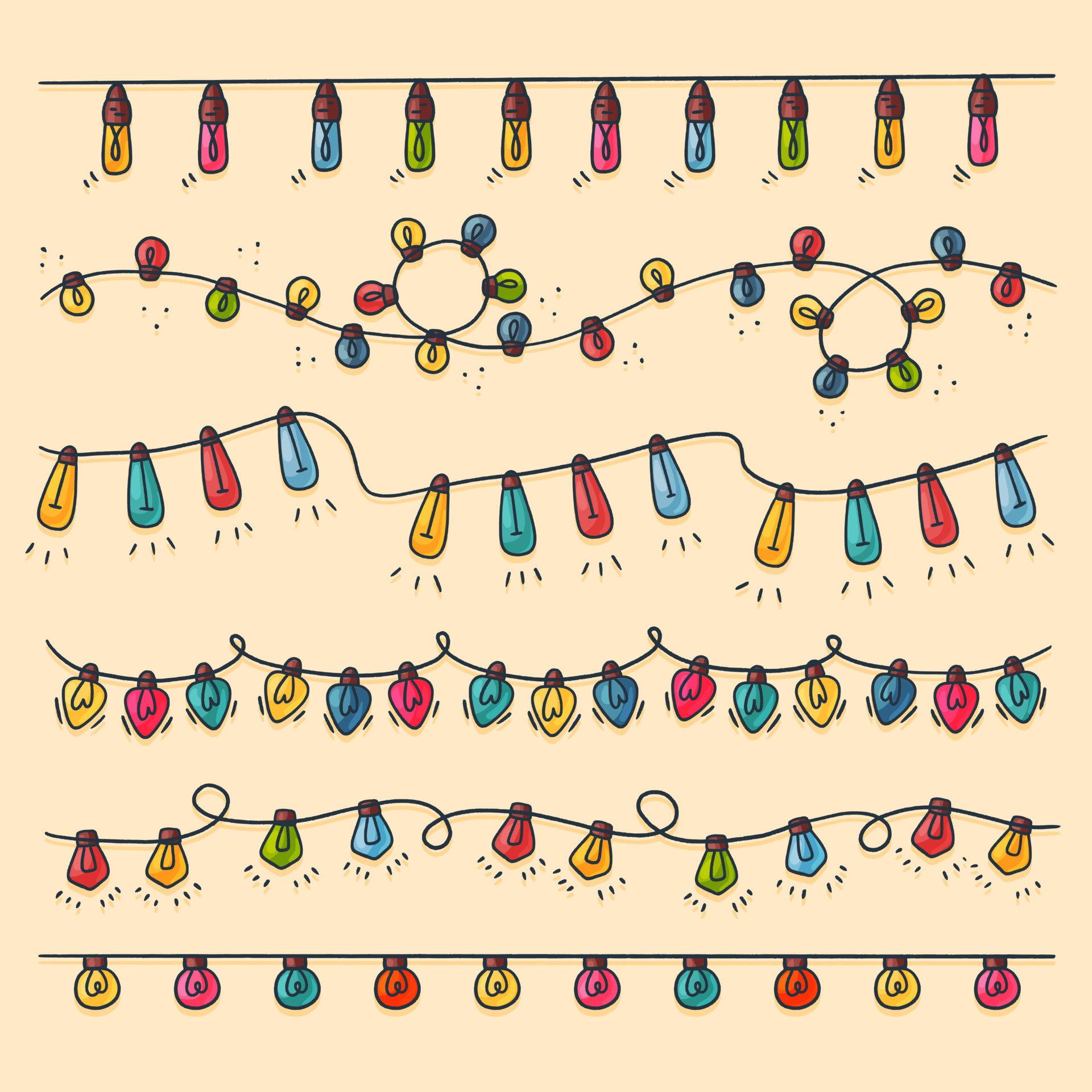 Christmas lights collection handdrawn, vector illustration. Cute cartoon hand drawn 4334942 Vector Art at Vecteezy