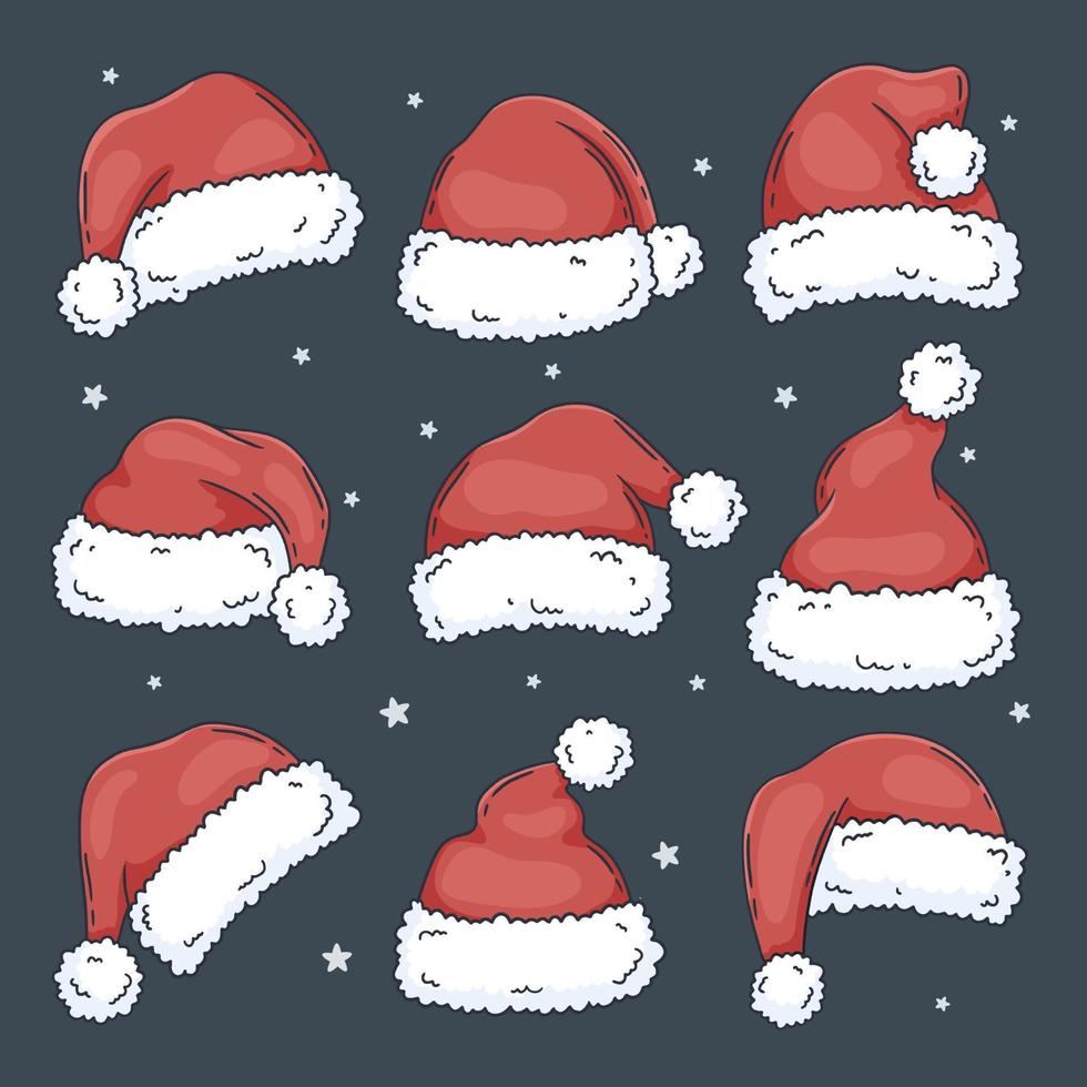 conjunto de gorros navideños de santa claus. apoyos de la foto. vector