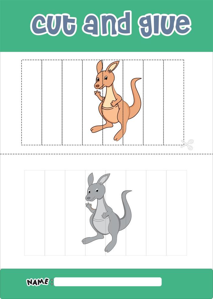 cut and glue the animal of kangaroo vector