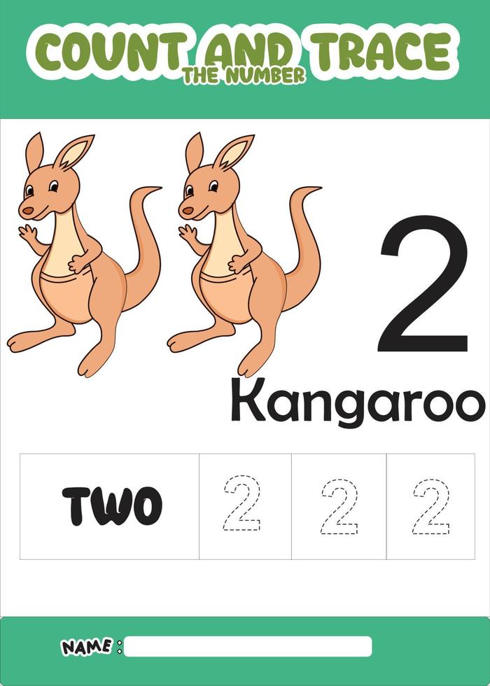 number trace and color cute kangaroo for kids vector