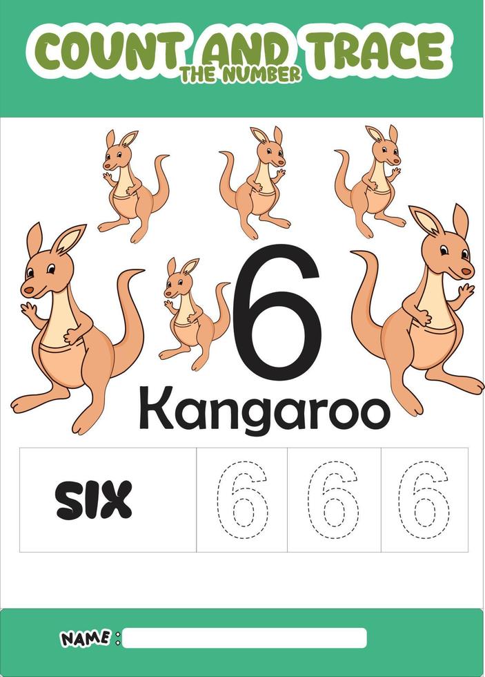 number trace and color cute kangaroo for kids vector