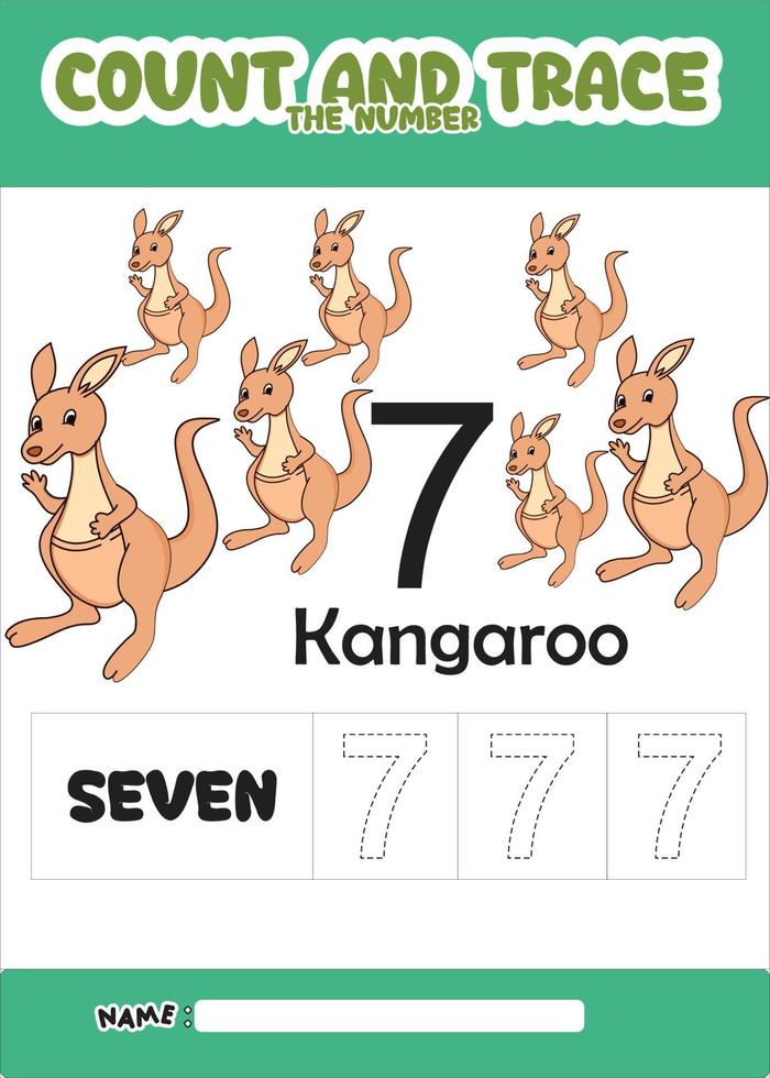 number trace and color cute kangaroo for kids vector
