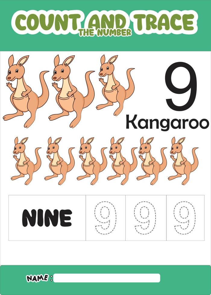 number trace and color cute kangaroo for kids vector