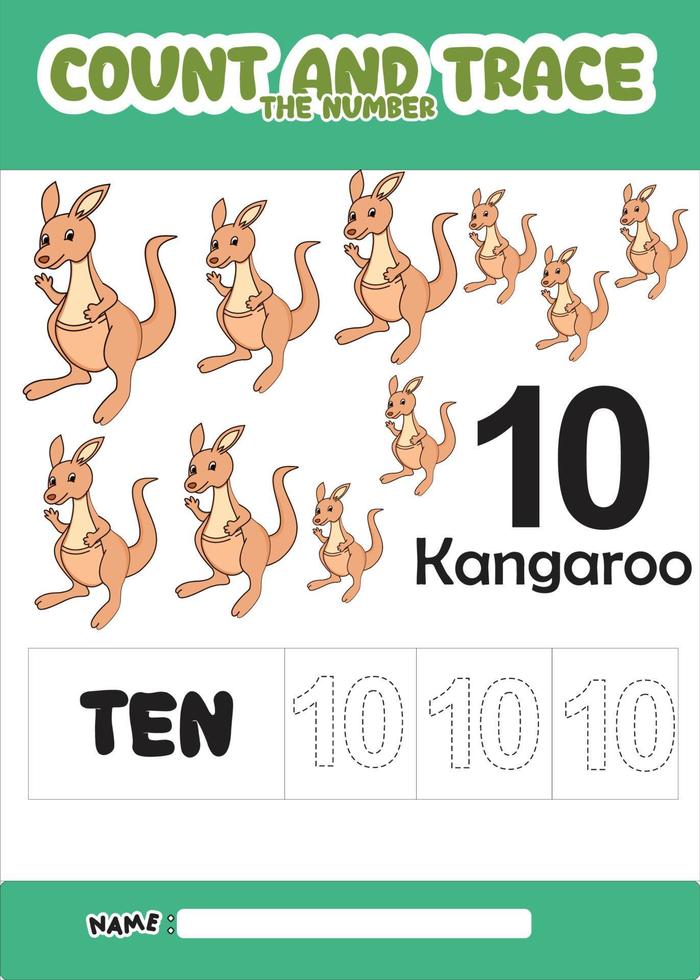 number trace and color cute kangaroo for kids vector