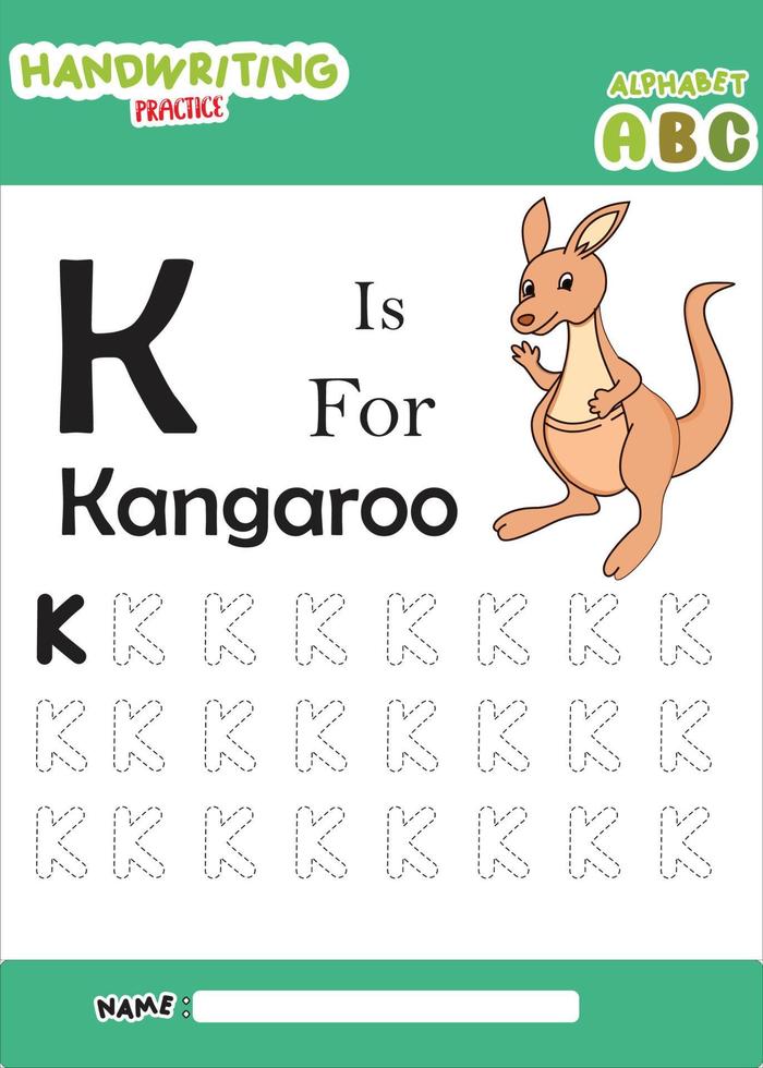 letter K for kangaroo tracing alphabet vector