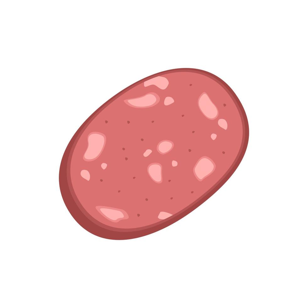 icono de salchicha de carne rosa con capas de grasa blanca. comida de desayuno o embutidos. vector ilustración plana