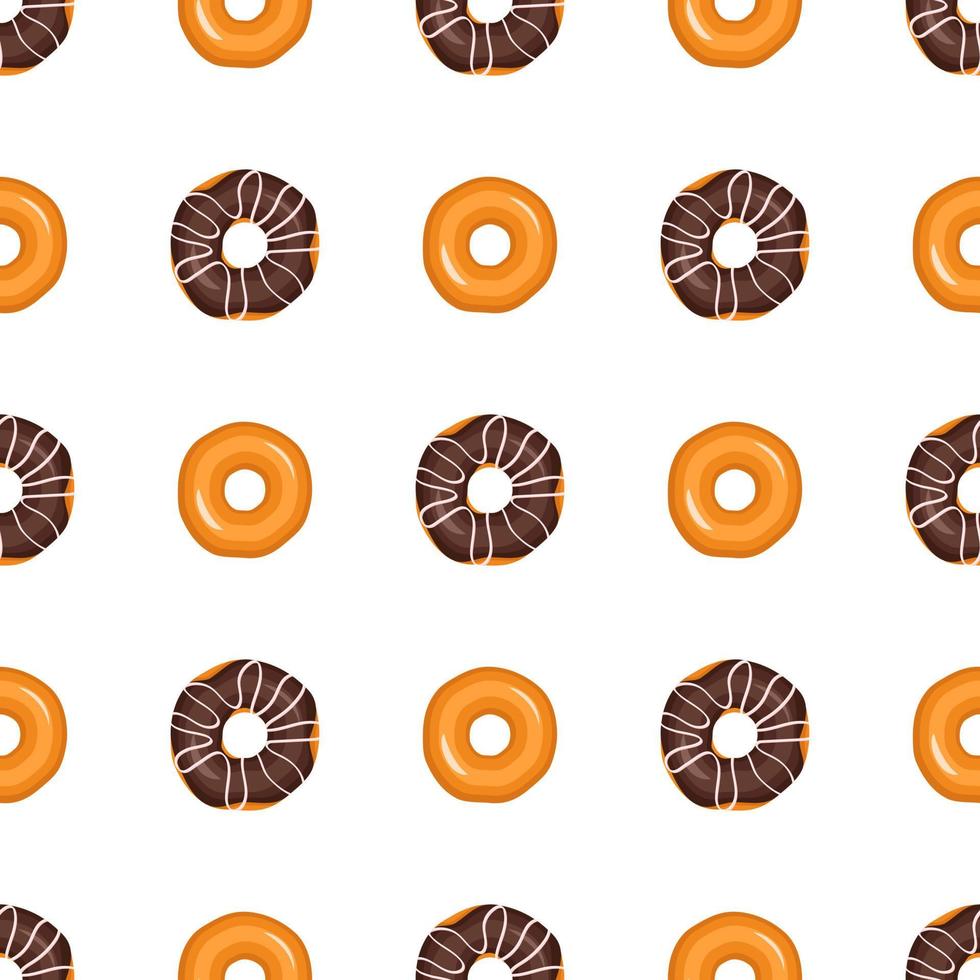 Seamless pattern from glazed donuts. Print from sweet pastries for birthday, holiday and party. Vector flat illustration of dessert and food