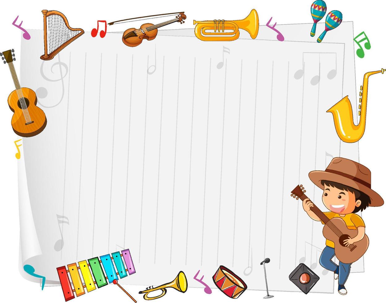 Empty paper with musical instruments vector