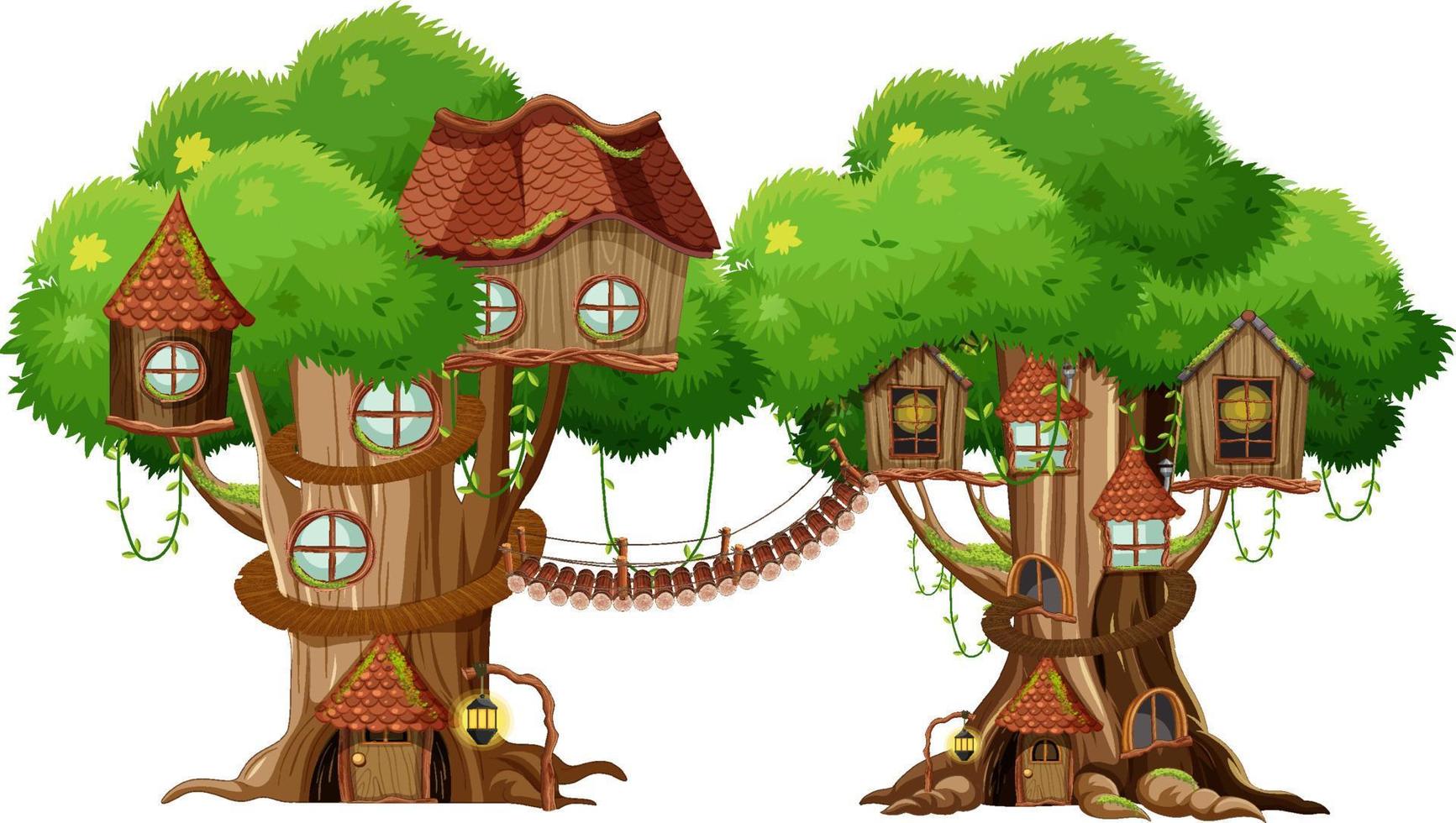 Two treehouses with rope bridge vector