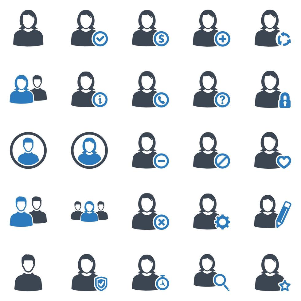 conjunto de iconos de usuarios - ilustración vectorial. grupo, usuario, usuarios, equipo, personas, avatar, pareja, hombre, mujer, cuenta, perfil, iconos. vector