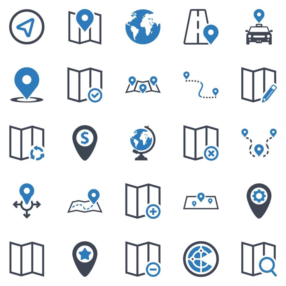 conjunto de iconos de ubicación - ilustración vectorial. ubicación, mapa, gps, lugar, dirección, navegación, puntero, dirección, iconos. vector