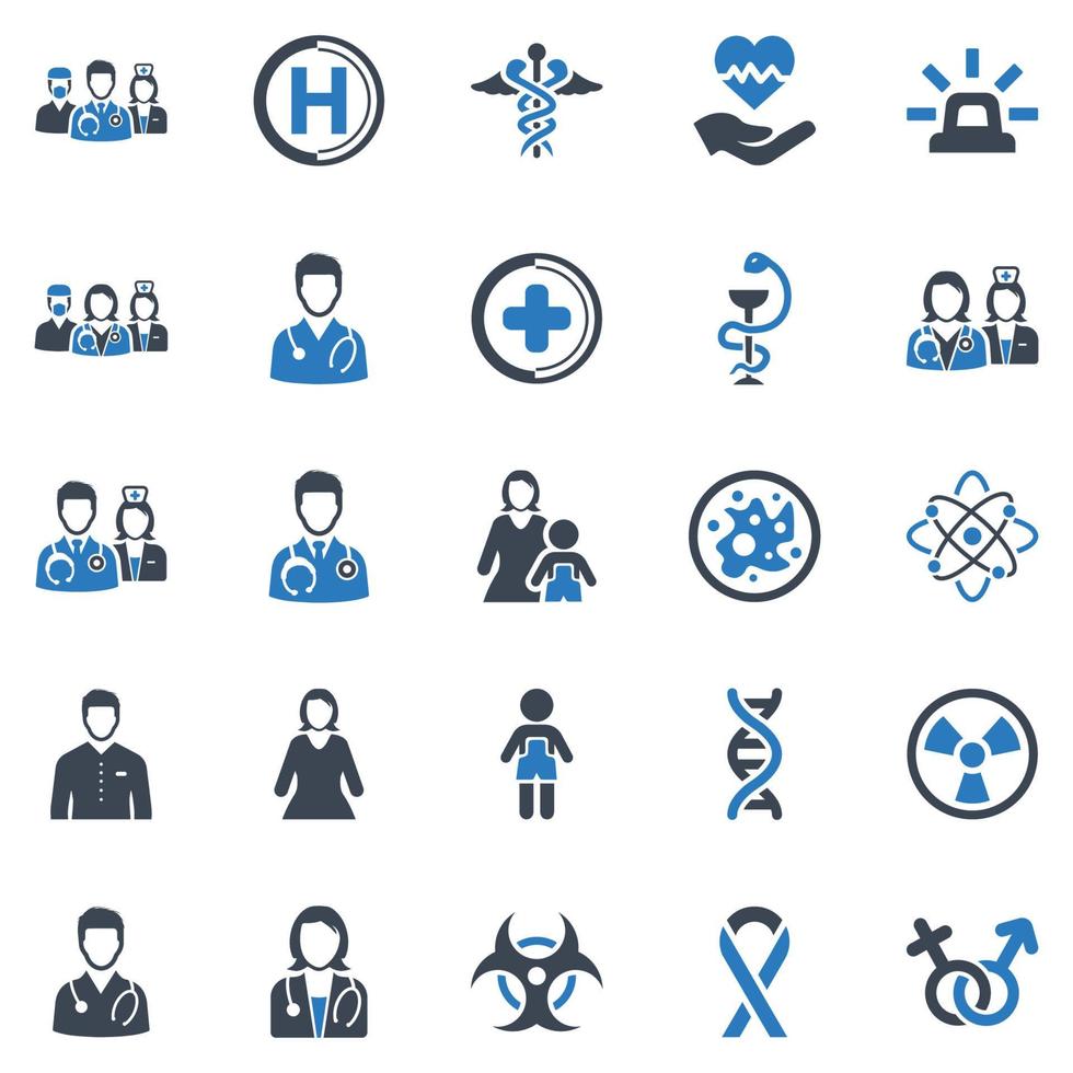 conjunto de iconos de salud - ilustración vectorial. cuidado de la salud, médico, médico, hospital, enfermera, ambulancia, emergencia, iconos. vector