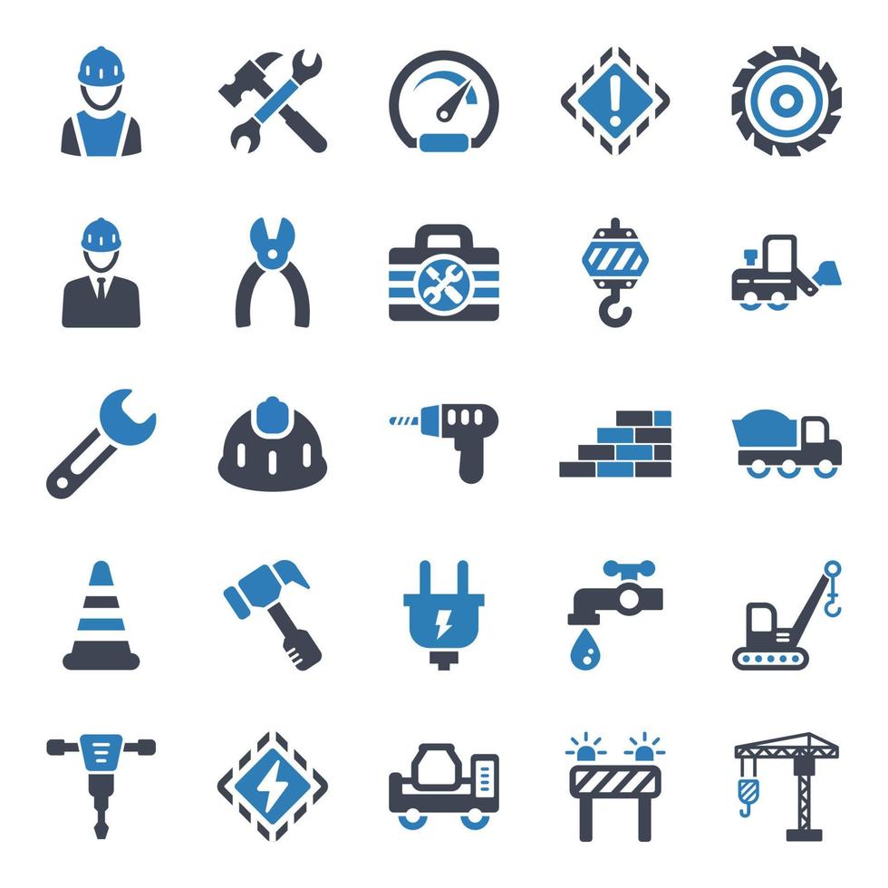 conjunto de iconos de construcción - ilustración vectorial. construcción, constructor, desarrollador, arquitecto, ingeniero, trabajador, contratista, ingeniería, trabajo, industria, iconos. vector