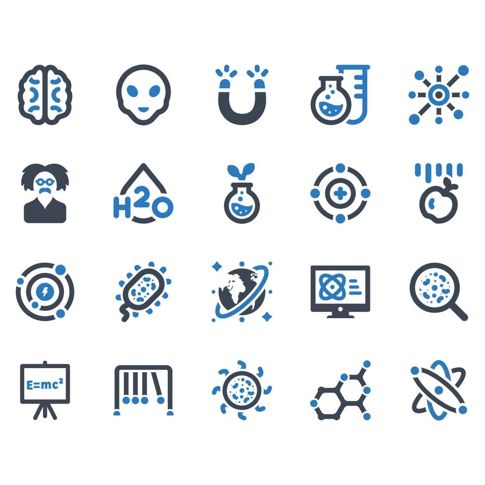 conjunto de iconos de ciencia - ilustración vectorial. ciencia, física, biología, química, newton, científico, investigación, iconos. vector