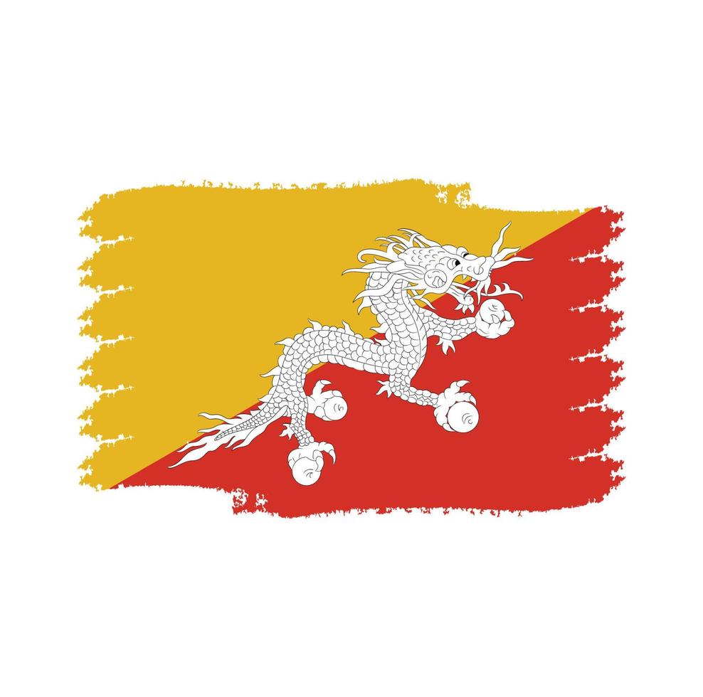 Bhutan flag vector with watercolor brush style