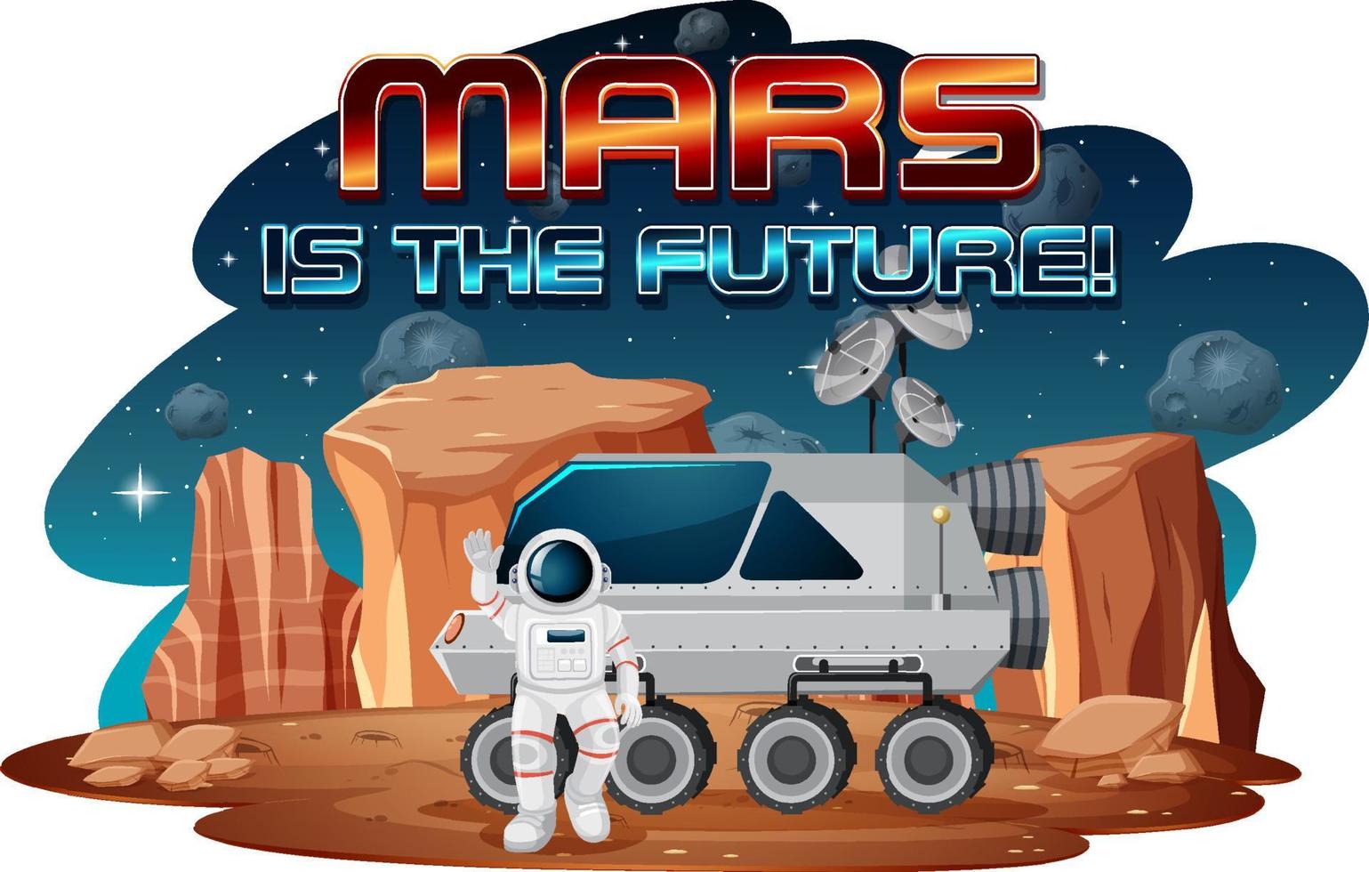 Mars is the future logo design with astronaut at space station vector