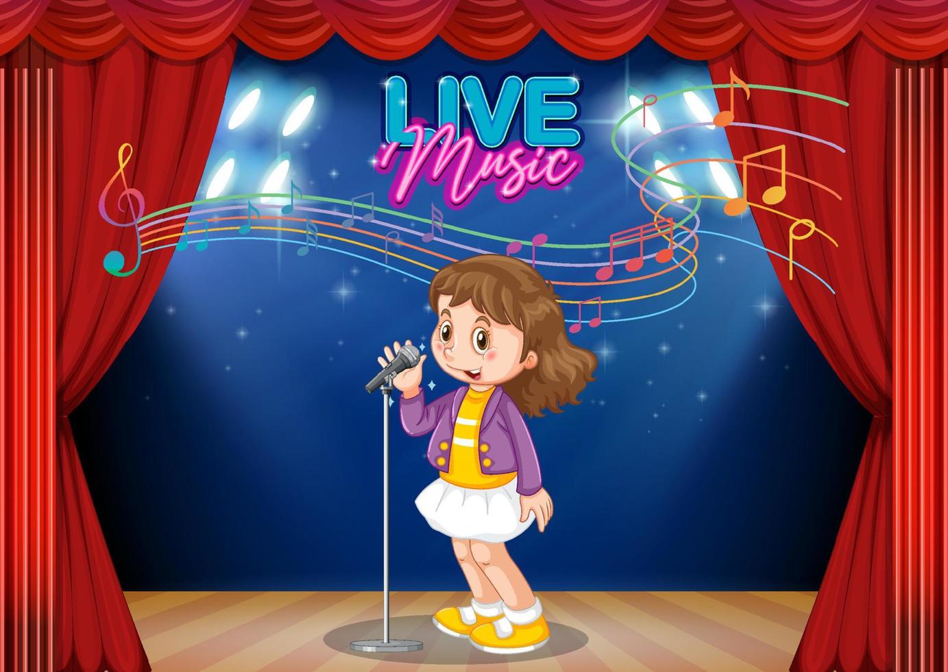 Little girl performing singing on stage vector