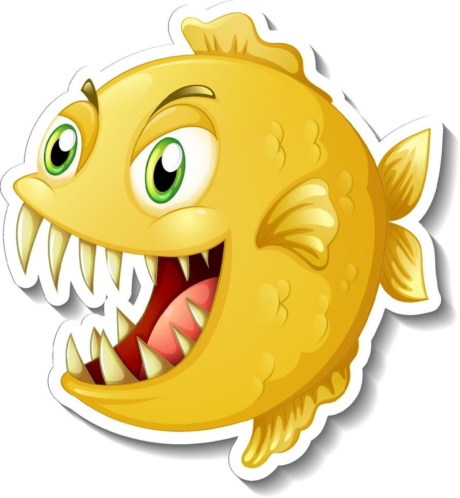 Angry piranha fish cartoon sticker vector