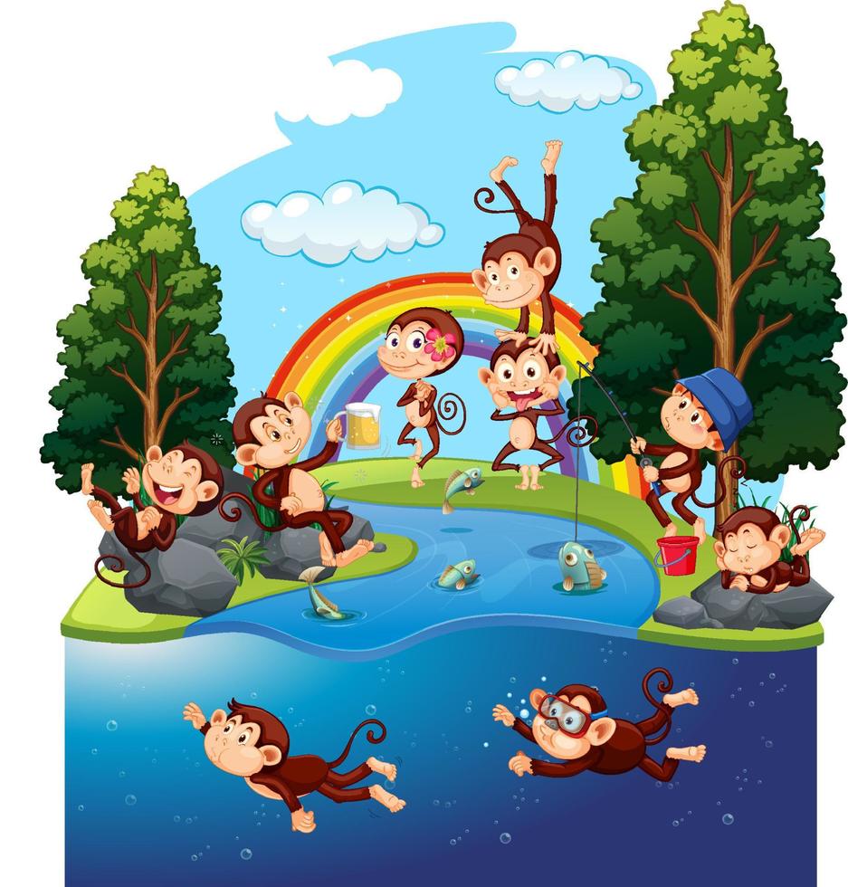 Funny monkeys in the forest vector