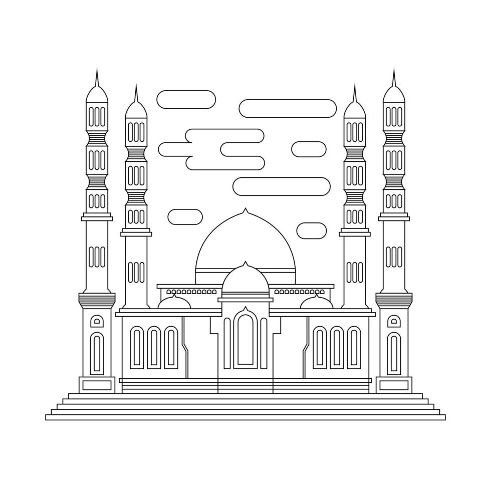 Simple mosque coloring page for kids vector