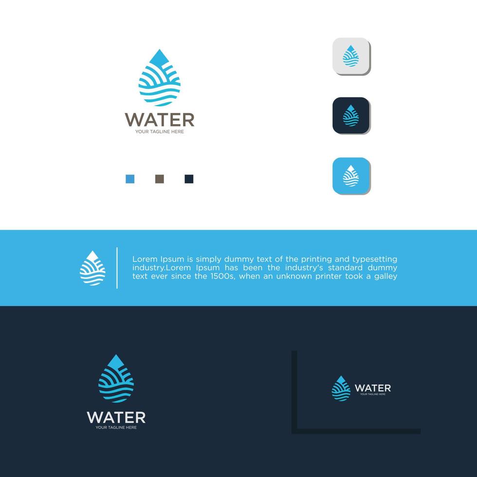 vector creativo de plantilla de diseño de logotipo de gota de agua. concepto de gota de agua clara. símbolo de agua mineral. diseño plano del icono de la aplicación móvil de gota fresca