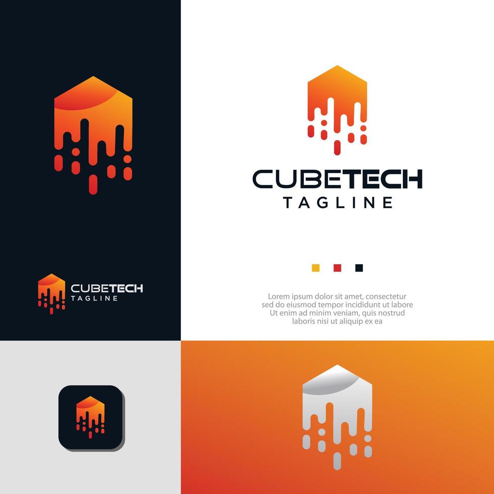 Plantilla de diseño digital de tecnología de logotipo de tecnología de cubo. vector stock de diseño de logotipo de tecnología hexagonal. icono de diseño de logotipo de tecnología de caja. Ilustración de diseño de logotipo de caja rápida