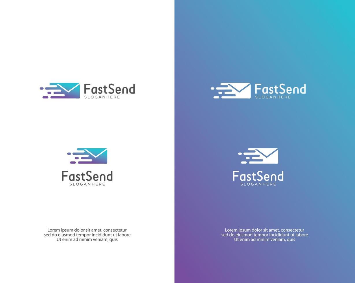 Fast Mail Logo Template Sending Sign. Fast Message Service Logo Design Vector Stock. Fast Post Logo Design Template. Mail Delivery Logo courier service delivery of letters. Flying envelope speed