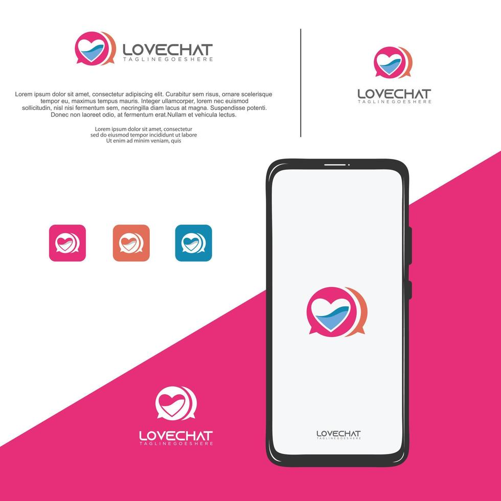 Hearts Love Chat Dating Logo icon Design Template mobile application. bubble chat found a mate vector illustration
